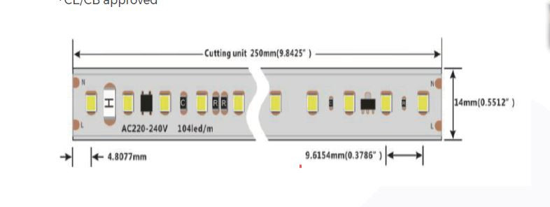 COLORS LED-Band 230 VAC, 12 W/m, 4000 K, IP65, Cri > 80, 1500 lm/m, 104 SMD/m-50MT